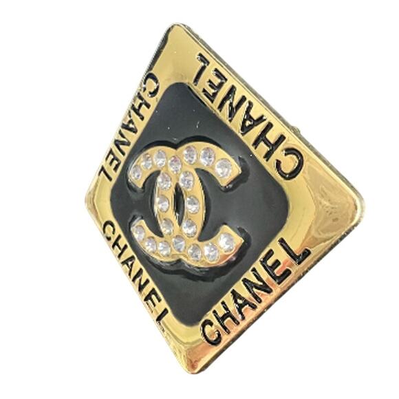 Chanel Gold and Black Square Badge Crystal CC Brooch Fall/Winter 2023 (CCXX015) - Picture 2 of 5